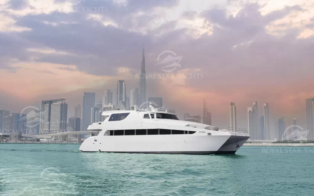 52 FT Al Tamar yacht cruising near Dubai Marina skyline