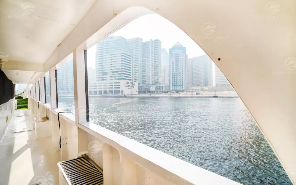 View from 100 FT Dream yacht deck overlooking Dubai Marina