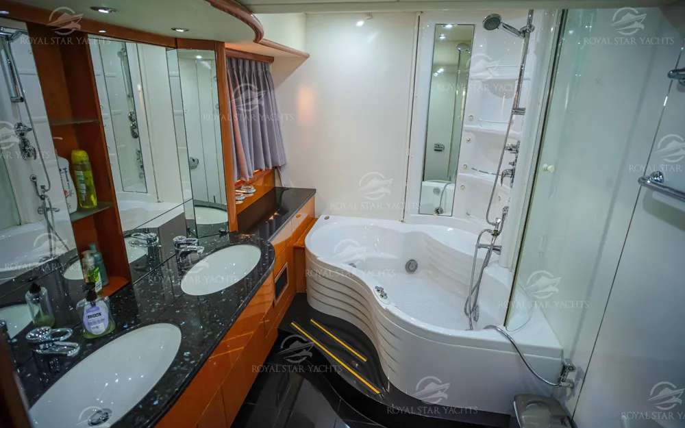 Modern bathroom with shower and Jacuzzi on 90 FT Sunseeker
