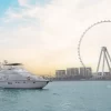 75 FT Mayyas yacht with Ain Dubai Ferris Wheel view at sunset