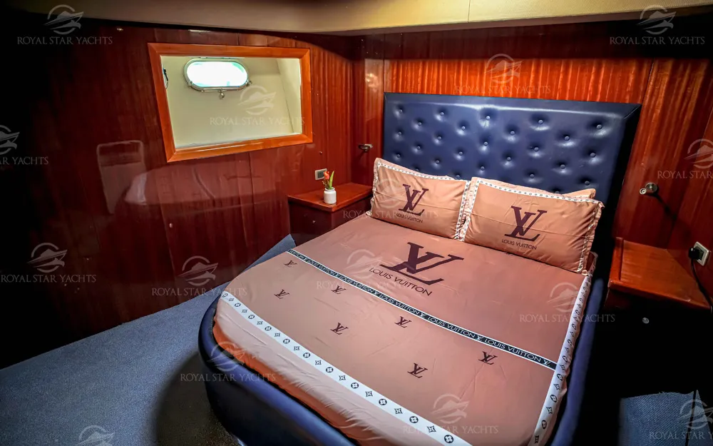 Luxury bedroom with premium bedding on 90 FT Big Daddy