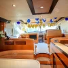 Luxury yacht interior with Happy Birthday decoration inside 59 FT Majesty
